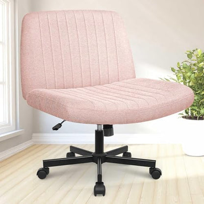 NEO CHAIR Criss Cross Chair with Wheels Home Office Cross Legged Armless Chairs Ergonomic Adjustable Computer Desk Task Wide Seat for Bedroom Vanity Comfy Swivel (Pink)