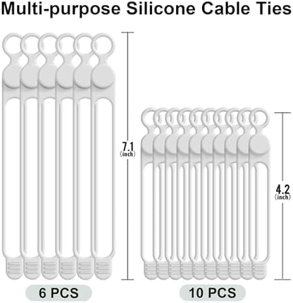 Silicone Cable Ties, Cord Organizer Cable Management,2Sizes-White