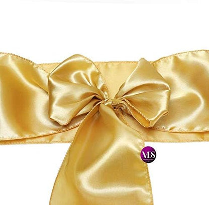 VDS Satin Chair Sashes Chair Cover Back Tie Sateen Bows Ribbon for Wedding Birthday Graduation Engagement Ceremony Event Party Banquet Venue Hotel All Dining Chair Decoration (250PC) (Gold)