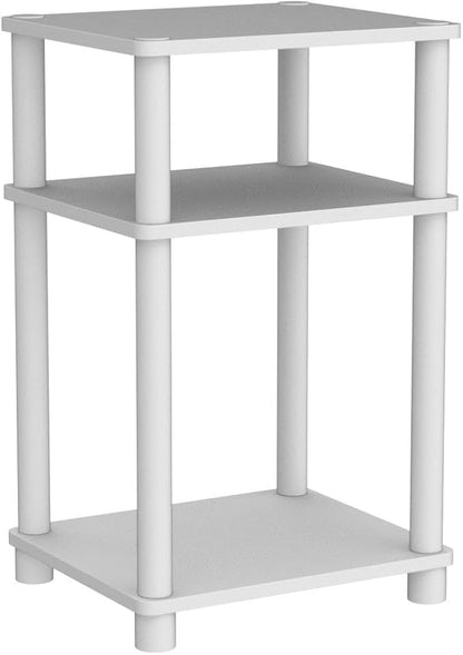 Furinno Just 3-Tier Turn-N-Tube End Table / Side Table / Night Stand / Bedside Table with Plastic Poles, 2-Pack, White/White