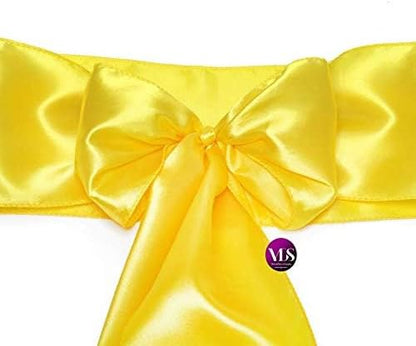 VDS Satin Chair Sashes Chair Cover Back Tie Sateen Bows Ribbon for Wedding Birthday Graduation Engagement Ceremony Event Party Banquet Venue Hotel All Dining Chair Decoration (10PC) (Yellow)