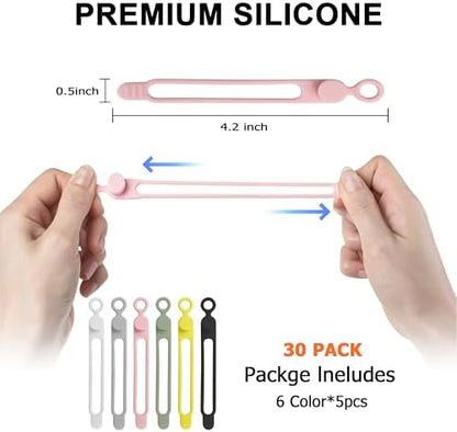 30Pcs Silicone Cable Ties, Cord Organizer Cable Management