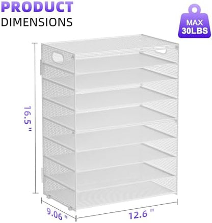 Marbrasse Paper Organizer Letter Tray, 9 Tier Mesh File Organizer with Handle, Paper Sorter Desk Organizer for Home Office Supplies - White