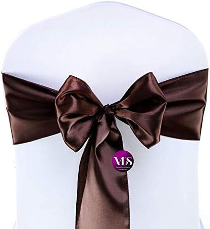 VDS Satin Chair Sashes Chair Cover back Tie Sateen Bows Ribbon for Wedding Birthday Graduation Engagement Ceremony Event Party Banquet Venue Hotel all Dining Chair Decoration (200PC) (Chocolate Brown)