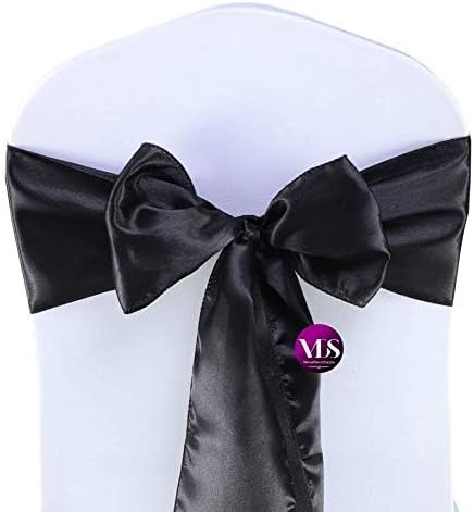 VDS Satin Chair Sashes Chair Cover Back Tie Sateen Bows Ribbon for Wedding Birthday Graduation Engagement Ceremony Event Party Banquet Venue Hotel All Dining Chair Decoration (50PC) (Black)