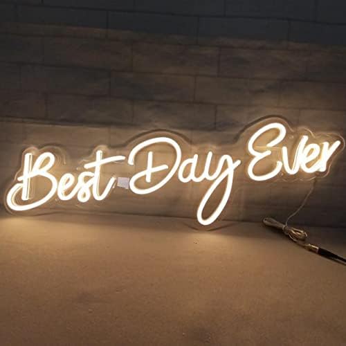 SYLHOME Large LED Neon Light Signs 12V Best Day Ever 26"X7.9" Wedding Ceremony Party Birthday Art Wall Backdrop Sign Decor, for Bedroom Home Bar Pub Neon Night Light Warm White