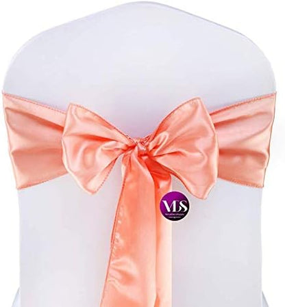 VDS Satin Chair Sashes Chair Cover Back Tie Sateen Bows Ribbon for Wedding Birthday Graduation Engagement Ceremony Event Party Banquet Venue Hotel All Dining Chair Decoration (250PC) (Peach)