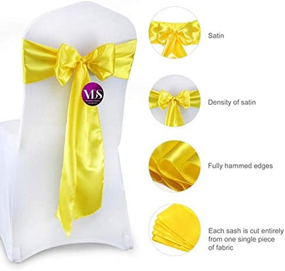 VDS Satin Chair Sashes Chair Cover Back Tie Sateen Bows Ribbon for Wedding Birthday Graduation Engagement Ceremony Event Party Banquet Venue Hotel All Dining Chair Decoration (125PC) (Yellow)