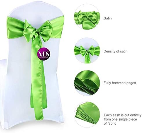 VDS Satin Chair Sashes Chair Cover Back Tie Sateen Bows Ribbon for Wedding Birthday Graduation Engagement Ceremony Event Party Banquet Venue Hotel All Dining Chair Decoration (150PC) (Parrot Green)