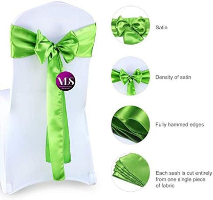 VDS Satin Chair Sashes Chair Cover Back Tie Sateen Bows Ribbon for Wedding Birthday Graduation Engagement Ceremony Event Party Banquet Venue Hotel All Dining Chair Decoration (50PC) (Parrot Green)