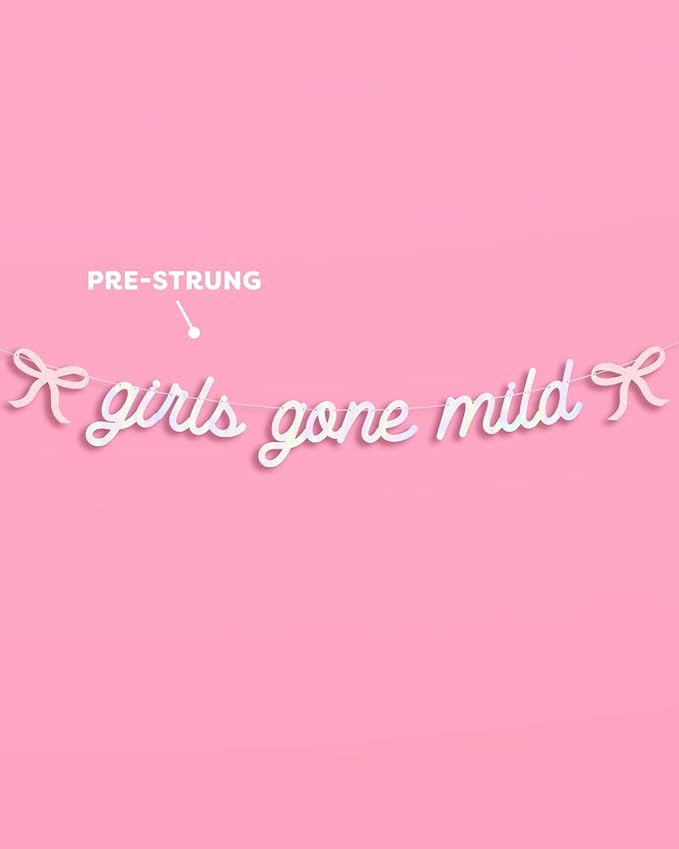 xo, Fetti Girls Gone Mild Banner - Iridescent Foil | 6 Ft. | Bow Bachelorette Decorations, Birthday Party Sign, Coquette Graduation Background, Bach Supplies