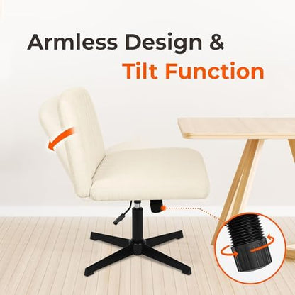 NEO CHAIR Criss Cross Chair with No Wheels, Cozy Wide Armless Seat, Beige