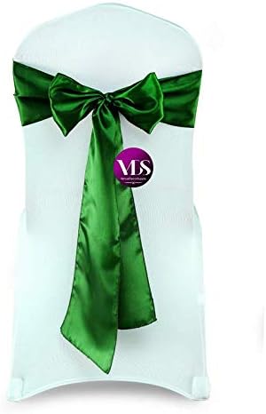 VDS Satin Chair Sashes Chair Cover Back Tie Sateen Bows Ribbon for Wedding Birthday Graduation Engagement Ceremony Event Party Banquet Venue Hotel All Dining Chair Decoration (100PC) (Green)