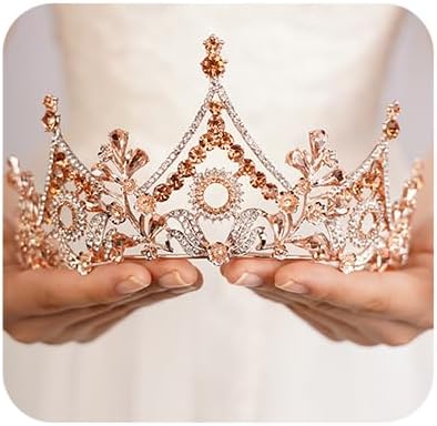 Wekicici Baroque Queen Crown Orange Crystal Tiara Rhinestone Princess Wedding Headband for Women Birthday Pageant Party(Orange)