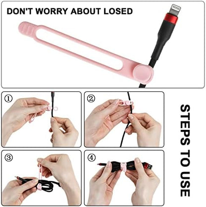 Silicone Cable Ties, Cord Organizer Cable Management(16Pcs-Pink)