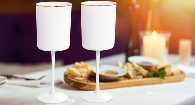 Ciaell 12 Pack White Plastic Wine Glasses with Stem - 10 Oz White and Gold Disposable Wine Glasses for Parties & Thanksgiving & Weddings & Poolside & Toasting & Outdoors & Graduation
