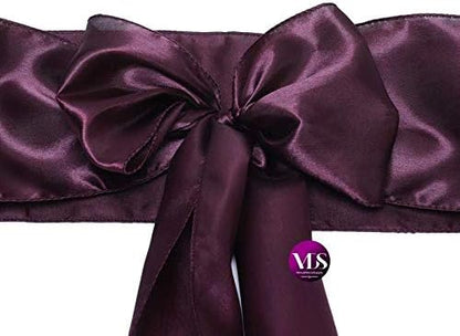 VDS Satin Chair Sashes Chair Cover Back Tie Sateen Bows Ribbon for Wedding Birthday Graduation Engagement Ceremony Event Party Banquet Venue Hotel All Dining Chair Decoration (25PC) (Plum)