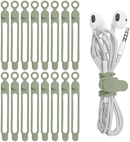Silicone Cable Ties, Cord Organizer Cable Management(16Pcs-Green)