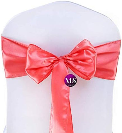 VDS Satin Chair Sashes Chair Cover Back Tie Sateen Bows Ribbon for Wedding Birthday Graduation Engagement Ceremony Event Party Banquet Venue Hotel All Dining Chair Decoration (25PC) (Coral)