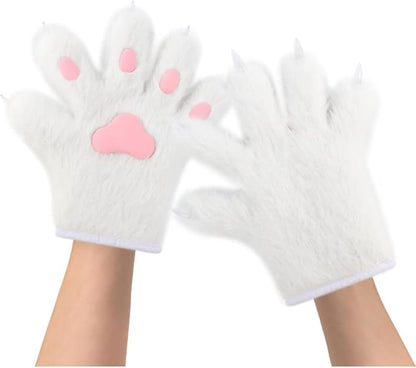 Faux fur wolf paw gloves with non-slip cat pad three-piece set, suitable for cosplay, Christmas, and Halloween party costumes