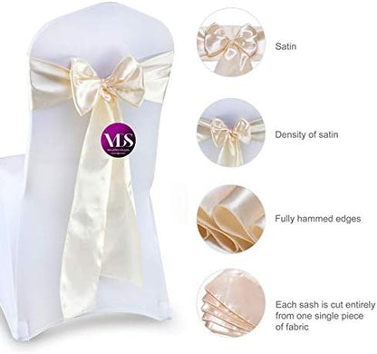 VDS Satin Chair Sashes Chair Cover Back Tie Sateen Bows Ribbon for Wedding Birthday Graduation Engagement Ceremony Event Party Banquet Venue Hotel All Dining Chair Decoration (10PC) (Cream)