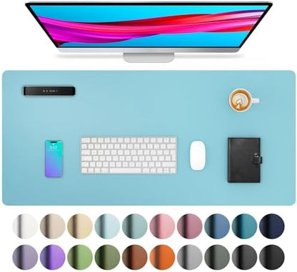 Aothia Large PU Leather Desk Pad Protector – Non-Slip Mouse Pad & Writing Mat for Office/Home, Waterproof, Easy to Clean (31.5" x 15.7", Blue Topaz)