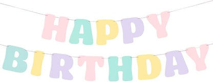xo, Fetti Pastel Happy Birthday Banner - 1 Piece | Rainbow Bday Party Decorations, Cute Birthday Decor, Sweet 16, 21st