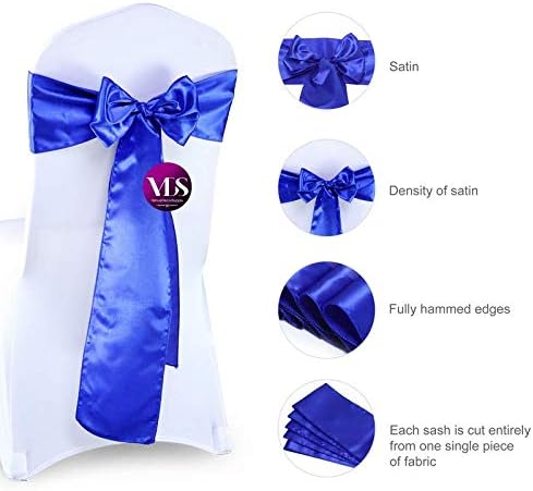 VDS Satin Chair Sashes Chair Cover Back Tie Sateen Bows Ribbon for Wedding Birthday Graduation Engagement Ceremony Event Party Banquet Venue Hotel All Dining Chair Decoration (150PC) (Royal Blue)