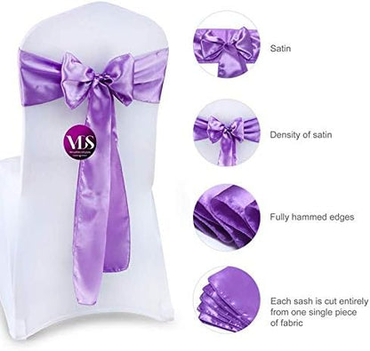 VDS Satin Chair Sashes Chair Cover Back Tie Sateen Bows Ribbon for Wedding Birthday Graduation Engagement Ceremony Event Party Banquet Venue Hotel All Dining Chair Decoration (150PC) (Lavender)