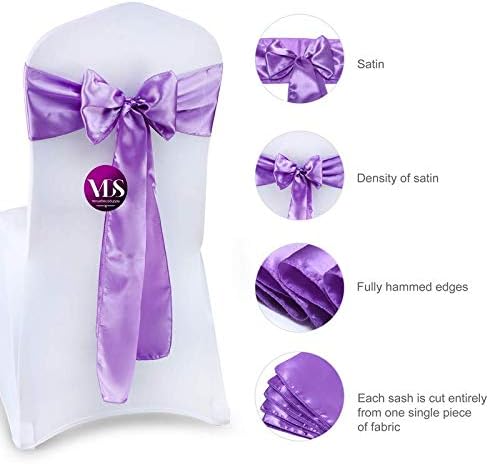VDS Satin Chair Sashes Chair Cover Back Tie Sateen Bows Ribbon for Wedding Birthday Graduation Engagement Ceremony Event Party Banquet Venue Hotel All Dining Chair Decoration (125PC) (Lavender)