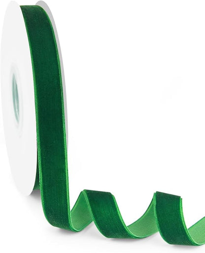 5/8" Wide Velvet Ribbon, 10 Yards - Forest Green Velvet Ribbon on Spool for Crafts, Gift Wrapping, DIY, Hair Bows, Wedding Invitations, Parties, Valentine's Day, and Christmas
