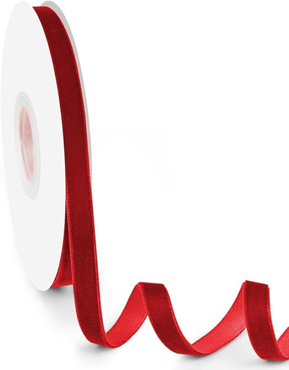 3/8" Wide Velvet Ribbon, 10 Yards - Thin Red Velvet Ribbon on Spool for Crafts, Gift Wrapping, DIY, Hair Bows, Wedding Invitations, Parties, Valentine's Day, and Christmas