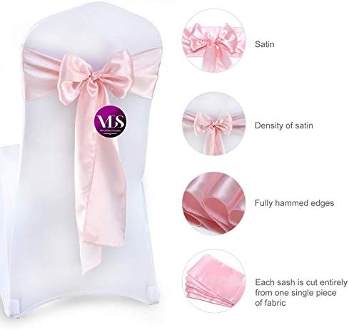 VDS Satin Chair Sashes Chair Cover Back Tie Sateen Bows Ribbon for Wedding Birthday Graduation Engagement Ceremony Event Party Banquet Venue Hotel All Dining Chair Decoration (300PC) (Blush Pink)