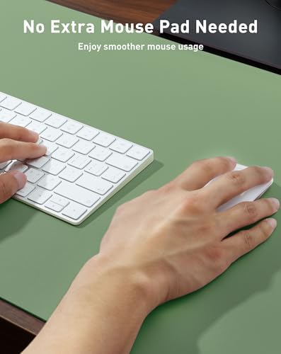 Aothia Faux Leather Desk Mat - Large Mouse Pad, Non-Slip PU Leather Blotter, Waterproof Writing Surface for Office and Home (Olive Green, 42" x 17")