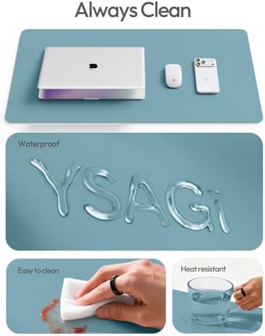 YSAGi Leather Desk Protector, Office Mat, Large Mouse Mat, Non-Slip PU Leather Blotter, Laptop Desk Mat, Waterproof Writing Pad for Office and Home(Aquamarine, 40" x 24")