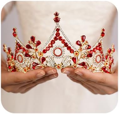 Wekicici Baroque Queen Crown Red Crystal Tiara Rhinestone Princess Wedding Headband for Women Birthday Pageant Party(Red)