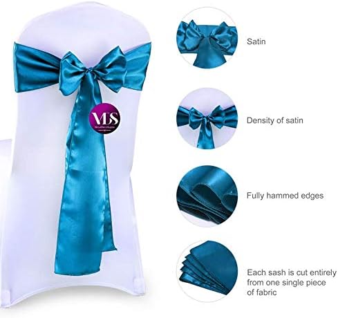 VDS Satin Chair Sashes Chair Cover Back Tie Sateen Bows Ribbon for Wedding Birthday Graduation Engagement Ceremony Event Party Banquet Venue Hotel All Dining Chair Decoration (125PC) (Dark Teal)