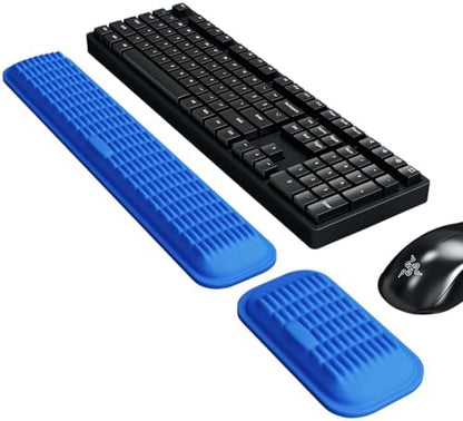 MEKASS Ergonomic Wrist Rest for Keyboard and Mouse, Soft Memory Foam Keyboard Wrist Rest Set with Non-Slip Silicone Base, Easy Typing, Pain Relief, Comfort for Office, Work, Gaming (Blue)