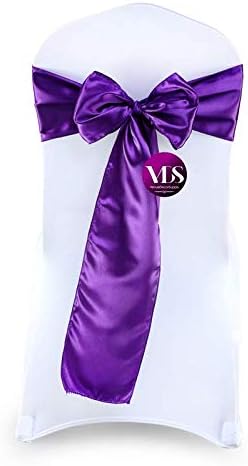 VDS Satin Chair Sashes Chair Cover Back Tie Sateen Bows Ribbon for Wedding Birthday Graduation Engagement Ceremony Event Party Banquet Venue Hotel All Dining Chair Decoration (125PC) (Purple)