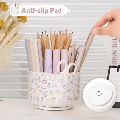 SKYDUE Rotating Pencil Pen Holder for Desk, Pencil Cup with 5 Slots