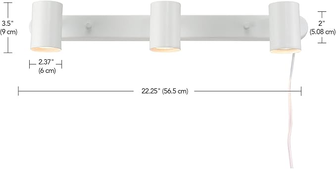 GLOBE Electric 60024 3-Light Plug-in Track Lighting, Adjustable Heads, Matte White Finish, 22-inch, GU10 Base, 15-Foot Cord with in-Line Switch, Modern Ceiling Light for Apartments and Rentals
