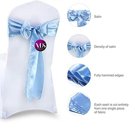 VDS Satin Chair Sashes Chair Cover Back Tie Sateen Bows Ribbon for Wedding Birthday Graduation Engagement Ceremony Event Party Banquet Venue Hotel All Dining Chair Decoration (300PC) (Baby Blue)
