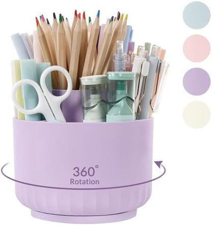 SKYDUE 360 Degree Rotating Desk Organizer, Dual-Purpose Pencil Pen Holder for Desktop, Rotating Desk Pen Organizer with 5 Slots Purple