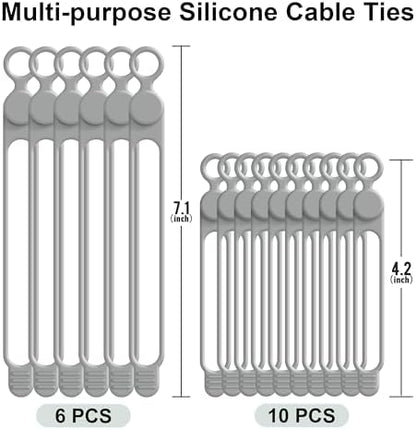 Silicone Cable Ties, Cord Organizer Cable Management,2Sizes-Grey
