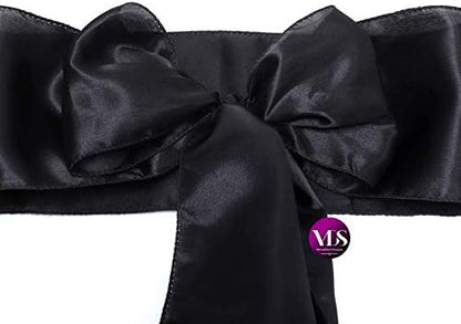 VDS Satin Chair Sashes Chair Cover Back Tie Sateen Bows Ribbon for Wedding Birthday Graduation Engagement Ceremony Event Party Banquet Venue Hotel All Dining Chair Decoration (10PC) (Black)