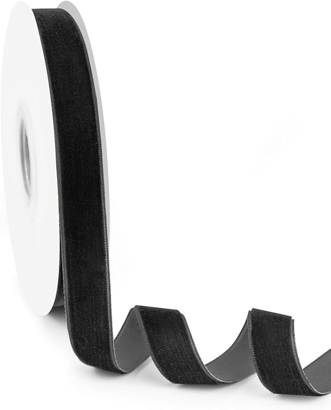 5/8" Velvet Ribbon, 10 Yards - Thin Black Velvet Ribbon on Spool for Crafts, Gift Wrapping, DIY, Hair Bows, Wedding Invitations, Valentine's Day, Christmas and Halloween Party Decoration