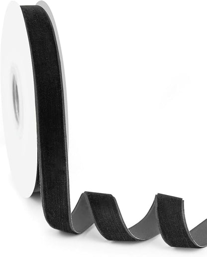 5/8" Velvet Ribbon, 10 Yards - Thin Black Velvet Ribbon on Spool for Crafts, Gift Wrapping, DIY, Hair Bows, Wedding Invitations, Valentine's Day, Christmas and Halloween Party Decoration