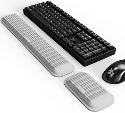 MEKASS Ergonomic Wrist Rest for Keyboard and Mouse, Soft Memory Foam Keyboard Wrist Rest Set with Non-Slip Silicone Base, Easy Typing, Pain Relief, Comfort for Office, Work, Gaming (Light Gray)