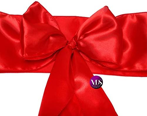 VDS Satin Chair Sashes Chair Cover Back Tie Sateen Bows Ribbon for Wedding Birthday Graduation Engagement Ceremony Event Party Banquet Venue Hotel All Dining Chair Decoration (300PC) (Red)