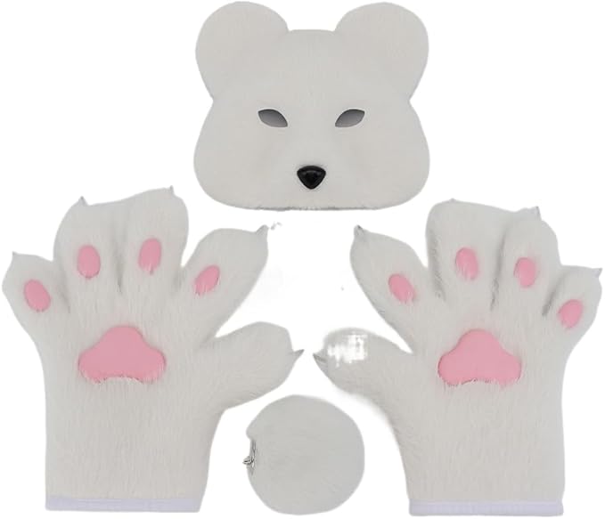 Faux fur wolf paw gloves with non-slip cat pad three-piece set, suitable for cosplay, Christmas, and Halloween party costumes